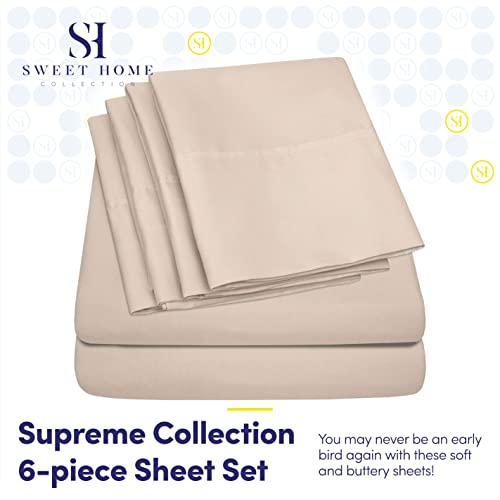 King Size Bed Sheets - 6 Piece 1500 Supreme Collection Fine Brushed Microfiber Deep Pocket King Sheet Set Bedding - 2 Extra Pillow Cases, Great Value, King, Beige