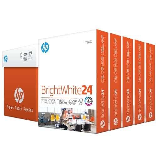 HP Printer Paper | 8.5 x 11 Paper | BrightWhite 24 lb | 5 Ream Case - 2500 Sheets |100 Bright |Made in USA - FSC Certified | 203000C