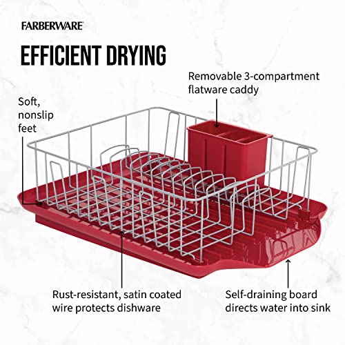 Farberware 3-Piece Dish Rack Set, Red