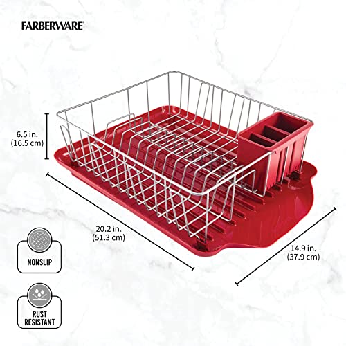 Farberware 3-Piece Dish Rack Set, Red