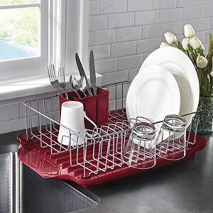 Farberware 3-Piece Dish Rack Set, Red