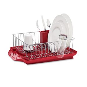 Farberware 3-Piece Dish Rack Set, Red