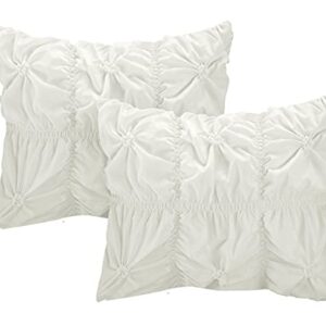 Chic Home Halpert 6 Piece Comforter Set Floral Pinch Pleated Ruffled Designer Embellished Bed Skirt and Decorative Pillows Shams Included, Queen, White