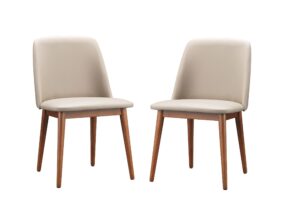 baxton studio lavin mid-century dark walnut wood and beige faux leather dining chairs (set of 2)