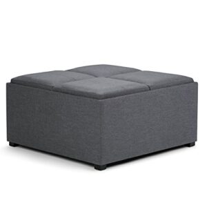 simplihome avalon 35 inch wide contemporary square coffee table storage ottoman in slate grey linen look fabric for the living room and bedroom