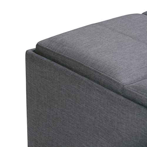 SIMPLIHOME Avalon 35 inch Wide Contemporary Square Coffee Table Storage Ottoman in Slate Grey Linen Look Fabric for the Living Room and Bedroom