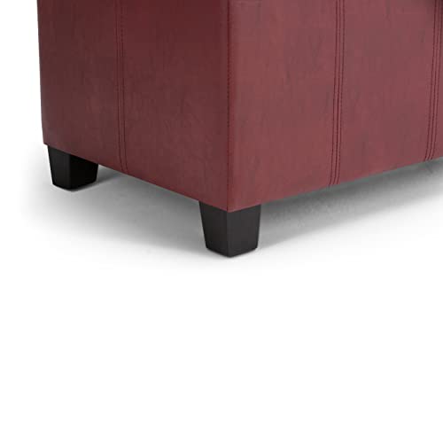 SIMPLIHOME Dover 36 inch Wide Rectangle Lift Top Storage Ottoman Bench in Upholstered Radicchio Red Faux Leather, Footrest Stool, Coffee Table for the Living Room, Bedroom and Kids Room