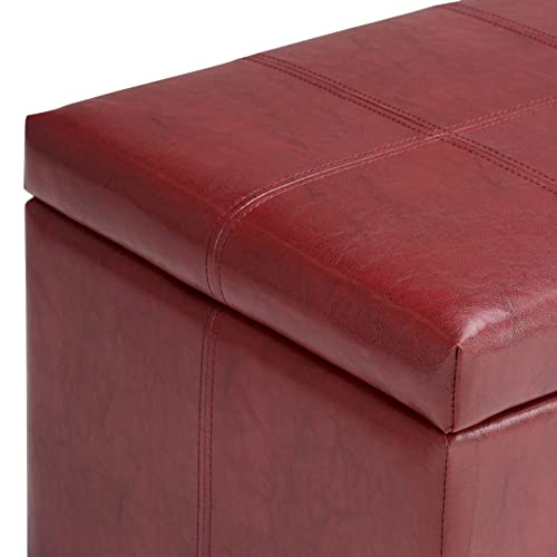 SIMPLIHOME Dover 36 inch Wide Rectangle Lift Top Storage Ottoman Bench in Upholstered Radicchio Red Faux Leather, Footrest Stool, Coffee Table for the Living Room, Bedroom and Kids Room