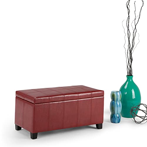 SIMPLIHOME Dover 36 inch Wide Rectangle Lift Top Storage Ottoman Bench in Upholstered Radicchio Red Faux Leather, Footrest Stool, Coffee Table for the Living Room, Bedroom and Kids Room