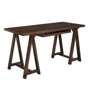 simplihome sawhorse solid wood modern industrial 60 inch wide home office desk, writing table, workstation, study table furniture in medium saddle brown