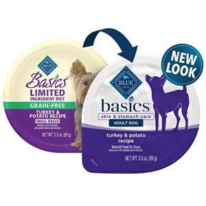 Blue Buffalo Basics Skin & Stomach Care, Grain Free Natural Adult Small Breed Wet Dog Food Cups, Turkey 3.5-oz (Pack of 12)