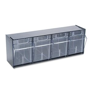 deflecto 20404op tilt bin plastic storage system w/4 bins, 23 5/8 x 6 5/8 x 8 1/8, black