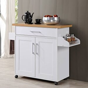 Hodedah Kitchen Island with Spice Rack, Towel Rack & Drawer, White with Beech Top, 15.5 x 35.5-44.9 x 35.2 inches