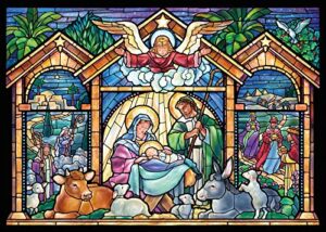 stained glass nativity religious christmas cards - box of 15 cards & 16 envelopes