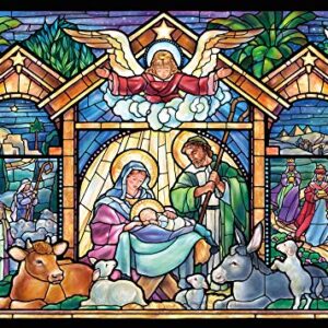 Stained Glass Nativity Religious Christmas Cards - Box of 15 Cards & 16 Envelopes