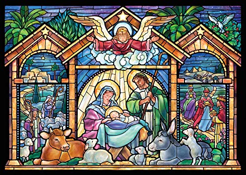Stained Glass Nativity Religious Christmas Cards - Box of 15 Cards & 16 Envelopes