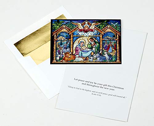 Stained Glass Nativity Religious Christmas Cards - Box of 15 Cards & 16 Envelopes