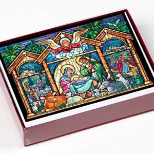 Stained Glass Nativity Religious Christmas Cards - Box of 15 Cards & 16 Envelopes