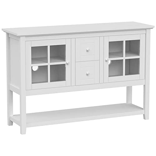 Walker Edison Charlotte Classic Glass Door Storage Buffet, 52 Inch, White