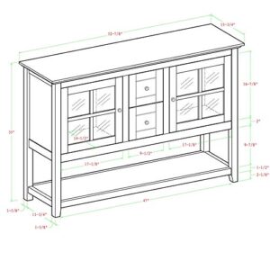 Walker Edison Charlotte Classic Glass Door Storage Buffet, 52 Inch, White