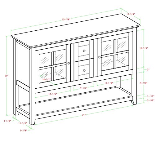 Walker Edison Charlotte Classic Glass Door Storage Buffet, 52 Inch, White