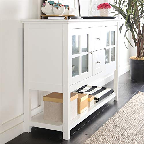 Walker Edison Charlotte Classic Glass Door Storage Buffet, 52 Inch, White