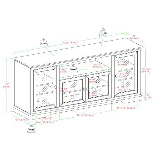 Walker Edison Brahm Classic Glass Door Storage TV Console for TVs up to 80 Inches, 70 Inch, Espresso Brown