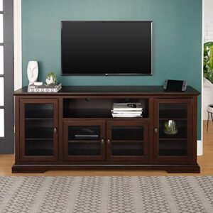 walker edison brahm classic glass door storage tv console for tvs up to 80 inches, 70 inch, espresso brown