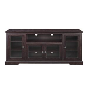 Walker Edison Brahm Classic Glass Door Storage TV Console for TVs up to 80 Inches, 70 Inch, Espresso Brown