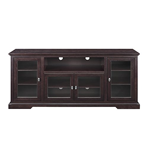 Walker Edison Brahm Classic Glass Door Storage TV Console for TVs up to 80 Inches, 70 Inch, Espresso Brown