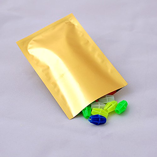 100 Premium Gold Foil Open Top Bags w/Tear Notches 6x9cm (2.3x3.5")