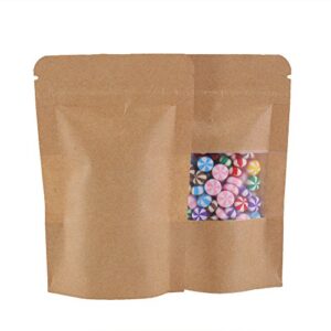 100x Brown Craft Zip Lock Stand Up Pouches w/Window 9x14cm (3.5x5.5") (Outer Size)