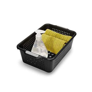 Madesmart Plastic Multipurpose Storage Basket with Handles, Portable Under Sink and Cabinet Organizer Storage Bin, Small, Granite