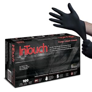 Atlantic Safety Products InTouch B311 Exam Gloves, Disposable, Latex-Free Nitrile Gloves, Black, Extra Large, 100-Ct