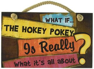 highland graphics what if the hokey pokey is really what it's all about? 9” x 6” wood sign, yellow