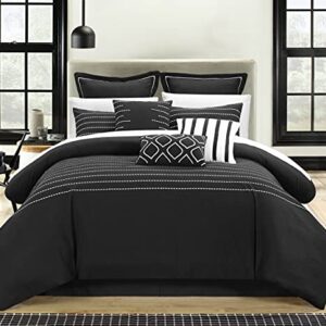 Chic Home 9 Piece Brenton Super Rich Microfiber Stitch Embroidered Comforter, King, Black,CS3952-AN