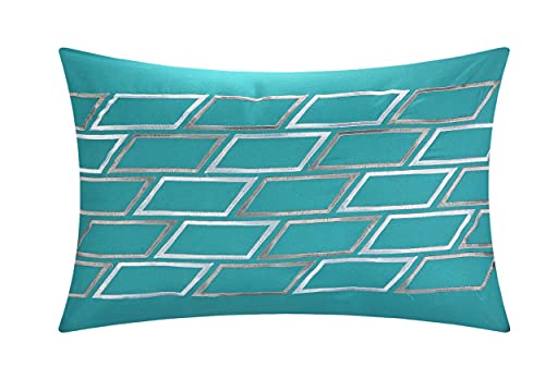 Chic Home Laredo Chevron and Geometric Printed Reversible Comforter Sheet Set, Full, Aqua