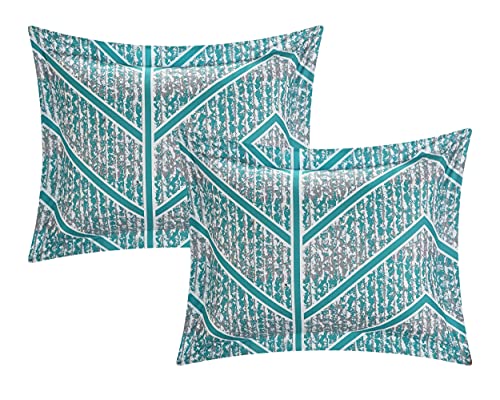 Chic Home Laredo Chevron and Geometric Printed Reversible Comforter Sheet Set, Full, Aqua