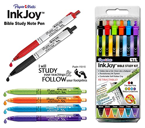 G.T. Luscombe Company, Inc. Paper:Mate InkJoy Bible Study Note Pen Kit | Comfortable, Fast Drying, Smooth No Bleed Ballpoint Pens | No Smearing or Fading | Vivid Multicolor- Set of 6 (New Packaging)