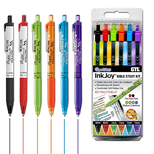 G.T. Luscombe Company, Inc. Paper:Mate InkJoy Bible Study Note Pen Kit | Comfortable, Fast Drying, Smooth No Bleed Ballpoint Pens | No Smearing or Fading | Vivid Multicolor- Set of 6 (New Packaging)