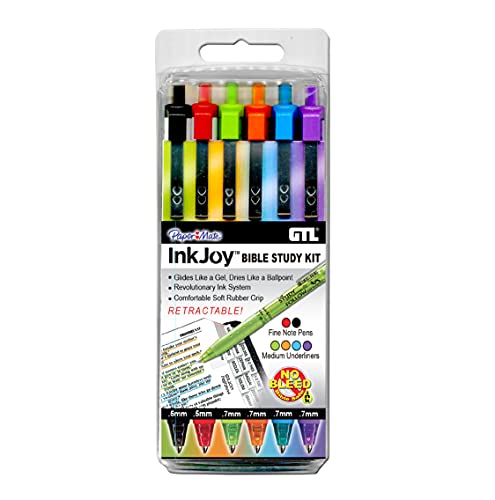 G.T. Luscombe Company, Inc. Paper:Mate InkJoy Bible Study Note Pen Kit | Comfortable, Fast Drying, Smooth No Bleed Ballpoint Pens | No Smearing or Fading | Vivid Multicolor- Set of 6 (New Packaging)