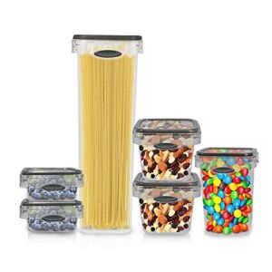 stor-all solutions press n' click food containers kitchen canister set, 12 piece, clear