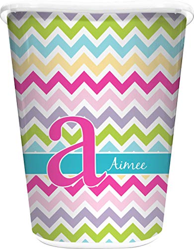 RNK Shops Colorful Chevron Waste Basket - Single Sided (White) (Personalized)