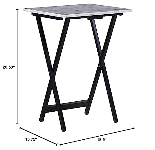 Linon Tray Table Set, 15.75"D x 18.9"W x 26.38"H, White