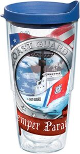 tervis coast guard boat made in usa double walled insulated tumbler travel cup keeps drinks cold & hot, 24oz, blue lid