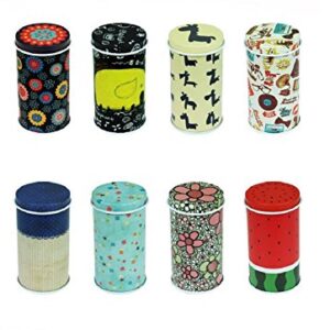 GracesDawn Set of 8 Home Kitchen Storage Containers Colorful Tins Round Tea Tins