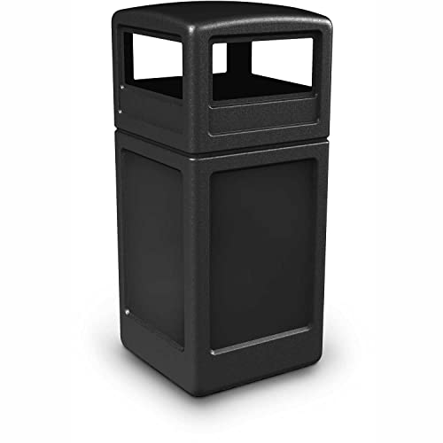 Square Waste Container with Dome Lid, 42 Gallon, Black