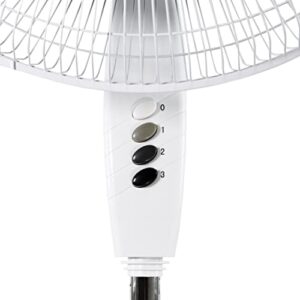 Comfort Zone CZST185WT 18" 3-Speed Oscillating Pedestal Fan with Adjustable Height and Tilt, 90-Degree Oscillation and Quad-Pod Folding Base, White