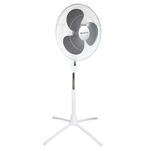 Comfort Zone CZST185WT 18" 3-Speed Oscillating Pedestal Fan with Adjustable Height and Tilt, 90-Degree Oscillation and Quad-Pod Folding Base, White