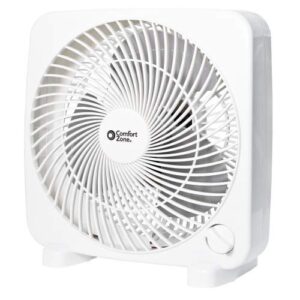 comfort zone cz9bwt portable 9" 3-speed quiet box fan for home, white
